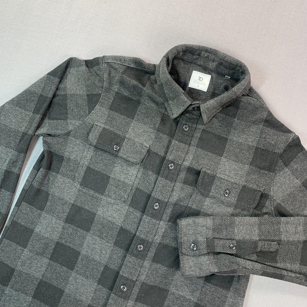 7 Diamonds Shirt Mens M Gray 4 Way Stretch Oxford Flannel Casual Dress Workwear